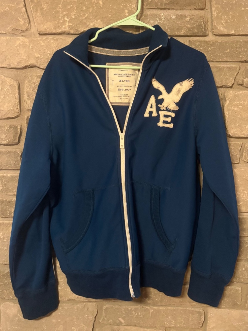American Eagle Vintage Fit Full Zip Sweatshirt Royal Blue AE Eagle Patch XL